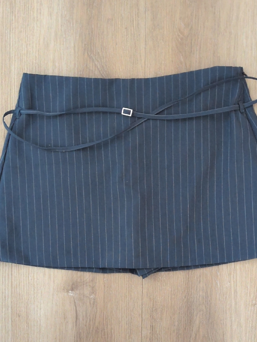 Pinstripe Navy Mini Skirt with Waist Tie